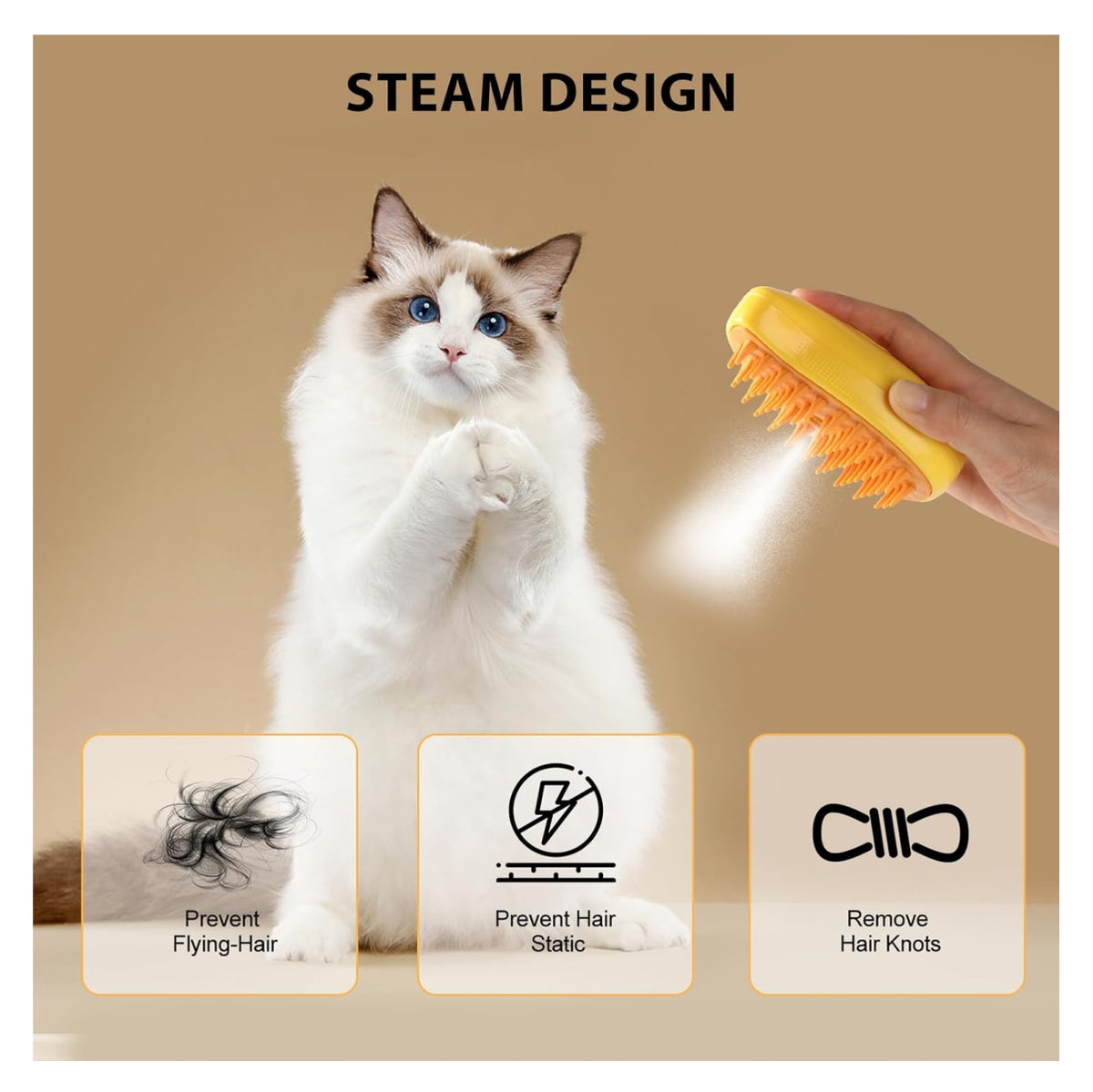 Cepillo de Vapor 3 en 1 para Gatos – ¡Paga Solo al Recibir!